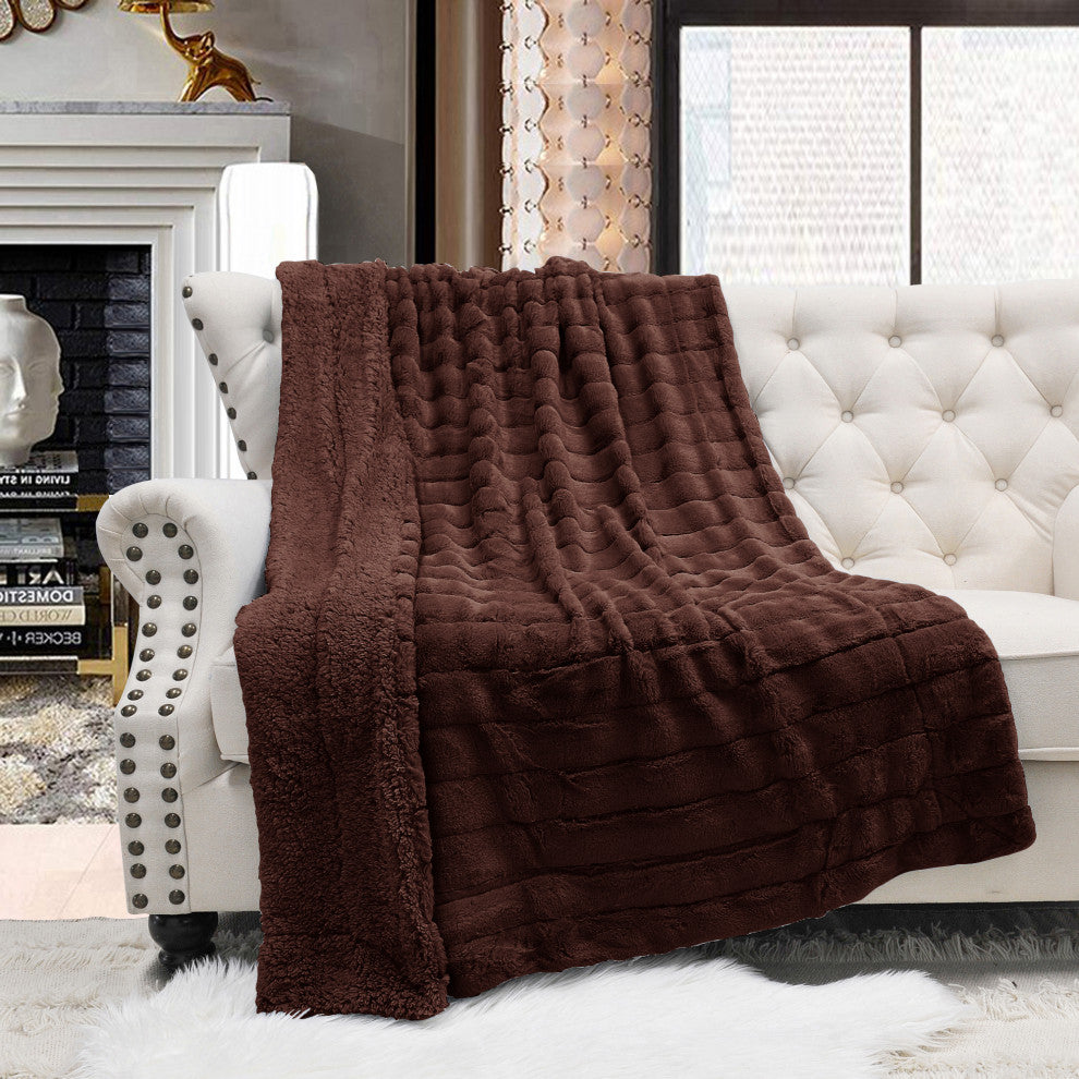 Super Mink Faux Fur Throw Blanket, Chocolate, 60"x80"