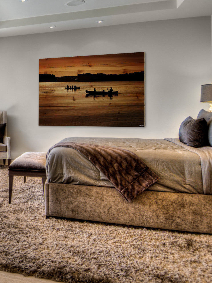 "Canoeing" UV Ink Print on Natural Pine Wood, 60"x40"