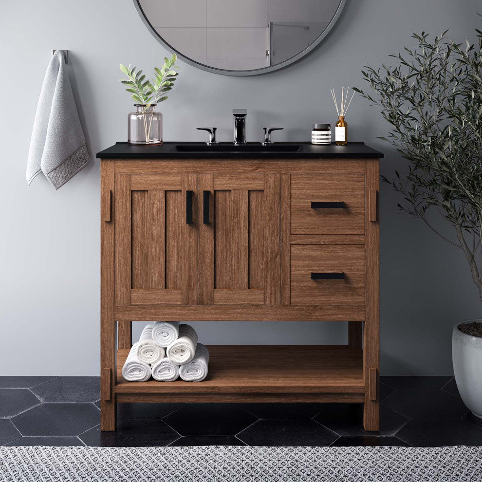 Ashlyn 36" Wood Bathroom Vanity - Walnut Black