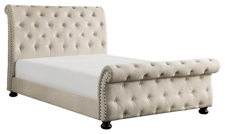 Lexicon Crofton Traditional Chenille Queen Upholstered Bed in Beige