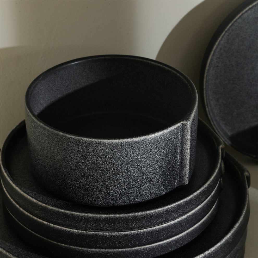 Stone Lain Bao Stoneware 12-Piece Dinnerware Set, Charcoal