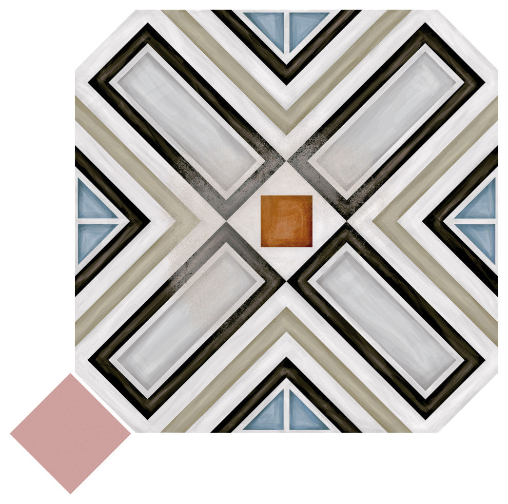 Vaudeville Octagon Deco Ritter, Taco Pink Porcelain Floor/Wall Tile