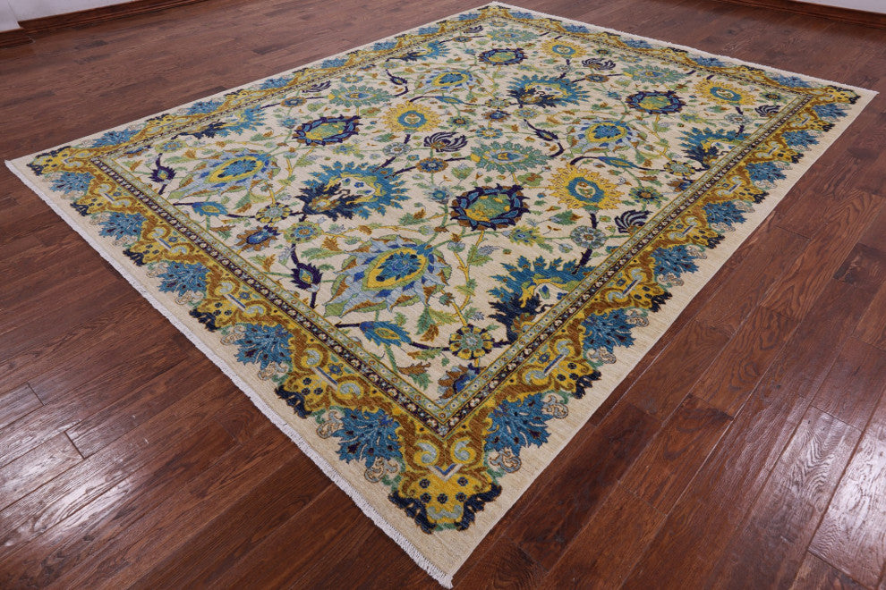 8' 10" X 11' 4" Persian Tabriz Vegetable Dye Handmade Wool Rug Q4567