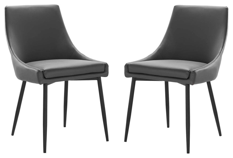 Side Dining Chair, Set of 2, Faux Vegan Leather, Black Gray, Modern, Bistro