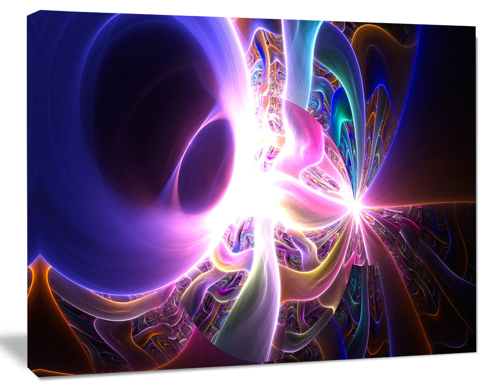 Glowing Purple Design on Black, Abstract Wall Art Canvas, 20x12
