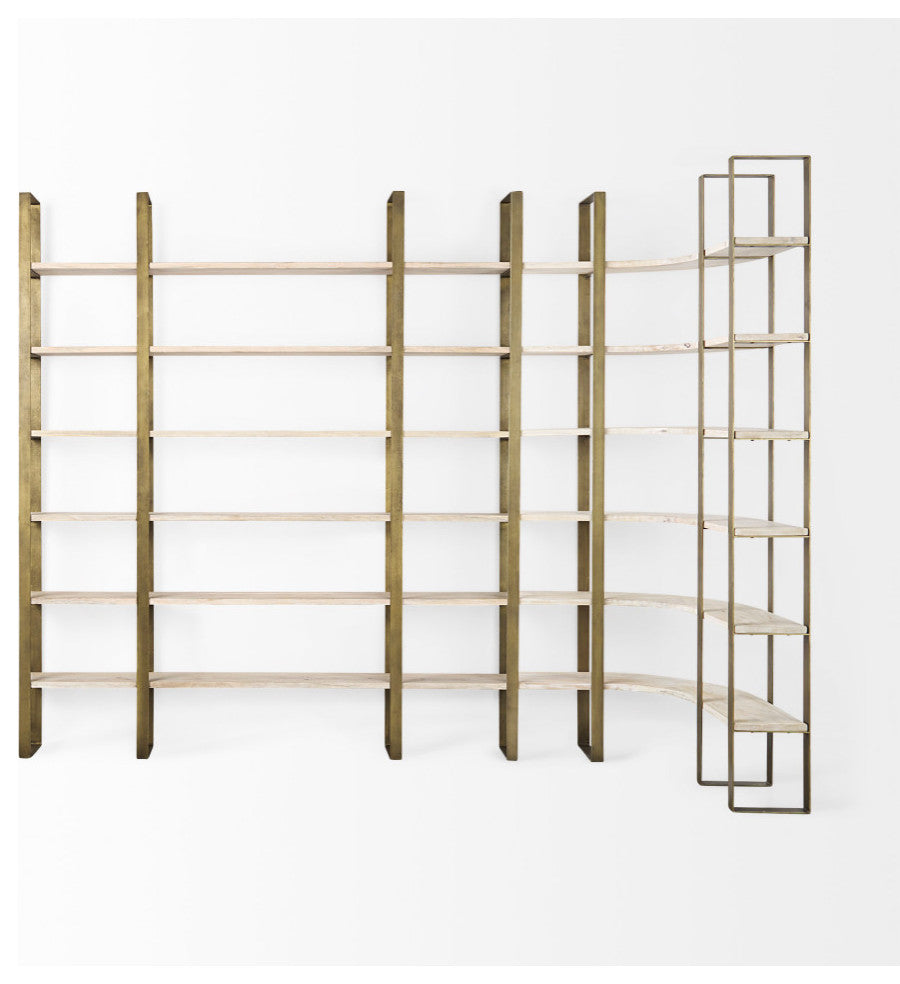 Taunton Light Brown Solid Wood w/ Gold Iron Frame & 6 Tier Shelving Unit