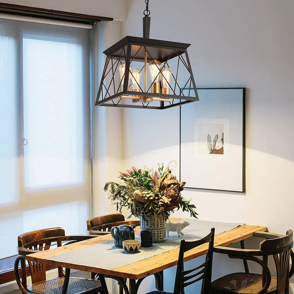 Industrial Farmhouse Chandelier 4 Light Pendant Ceiling Hanging Light Fixture
