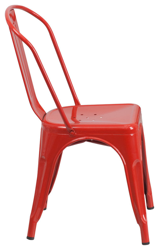 Metal Indoor-Outdoor Stackable Chair, Red, 18"x20"x33"
