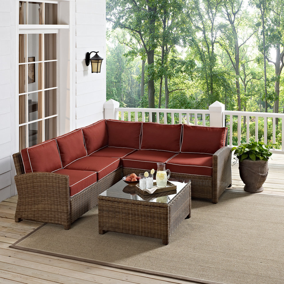 Bradenton 4-Piece Outdoor Wicker Seating Set With Sangria Cushions