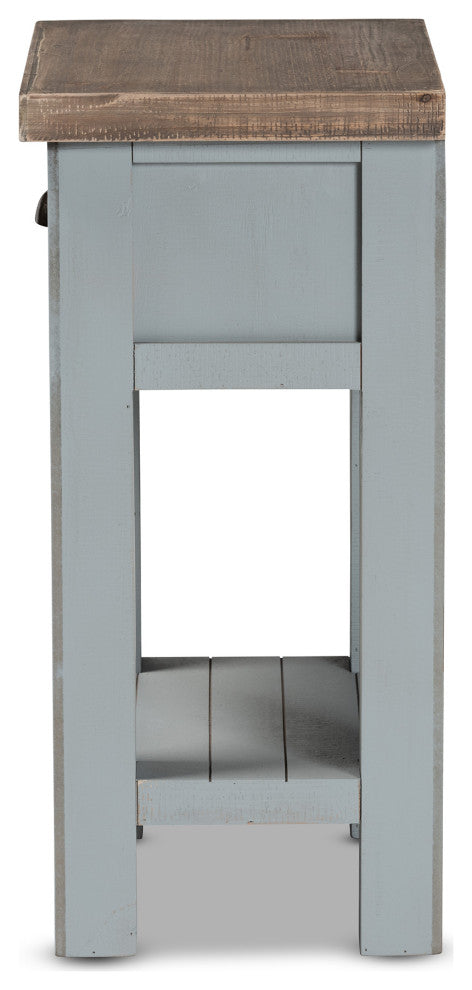 Hastin Classic Two-Tone Grey and Antique Brown Finished Wood 1-Drawer Nightstand