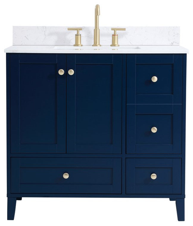 Sadie 36" Single Bathroom Vanity, Blue With Backsplash