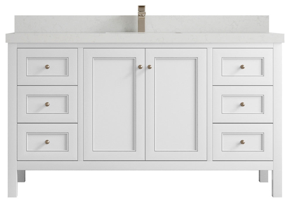 Nashville 60" Single Bathroom Vanity, White 2" Carrara Quartz