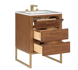 Markham 24" Single Bathroom Vanity Set, Walnut/Satin Brass, Marble Countertop