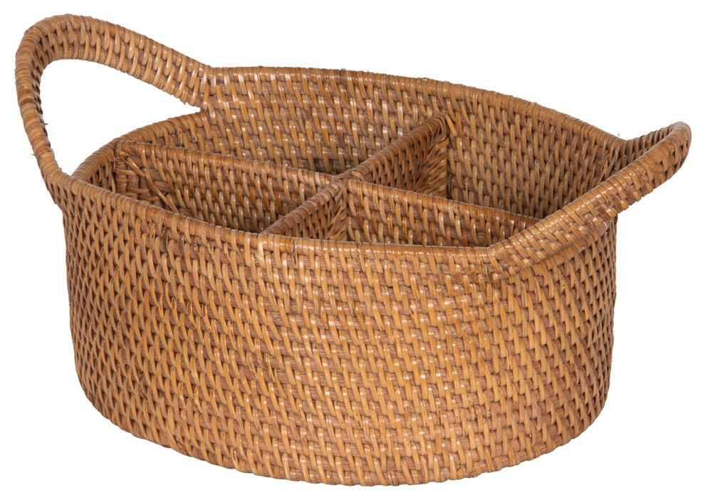 Loma Oval Rattan Utensil and Bottle Basket, Honey-Brown