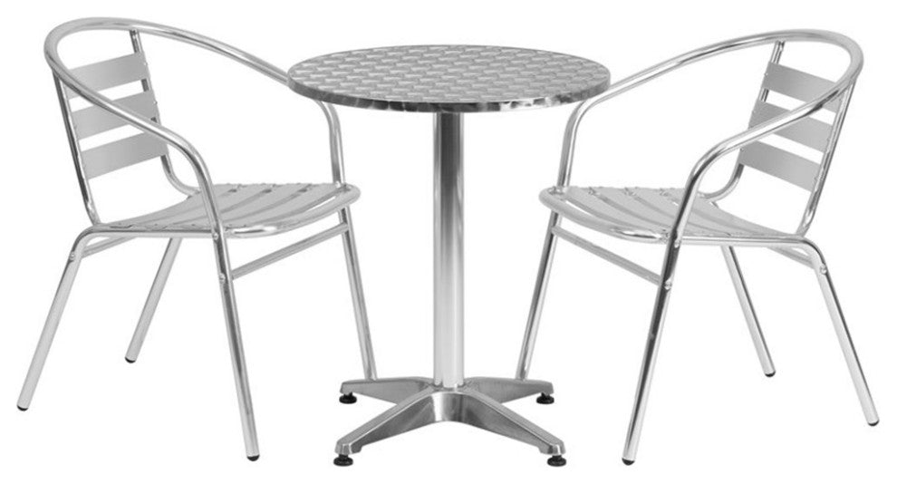 23.5'' Round Aluminum Indoor-Outdoor Table Set with 2 Slat Back Chairs