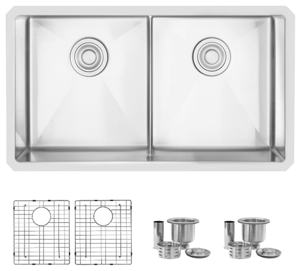 STYLISH 32"L x 18"W Stainless Steel Low Divider Undermount Kitchen Sink