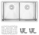 STYLISH 32"L x 18"W Stainless Steel Low Divider Undermount Kitchen Sink