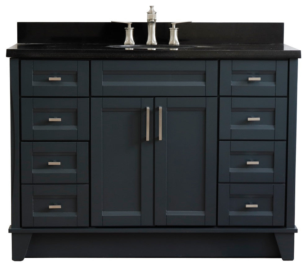 49" Single Sink Vanity, Dark Gray Finish With Black Galaxy Granite