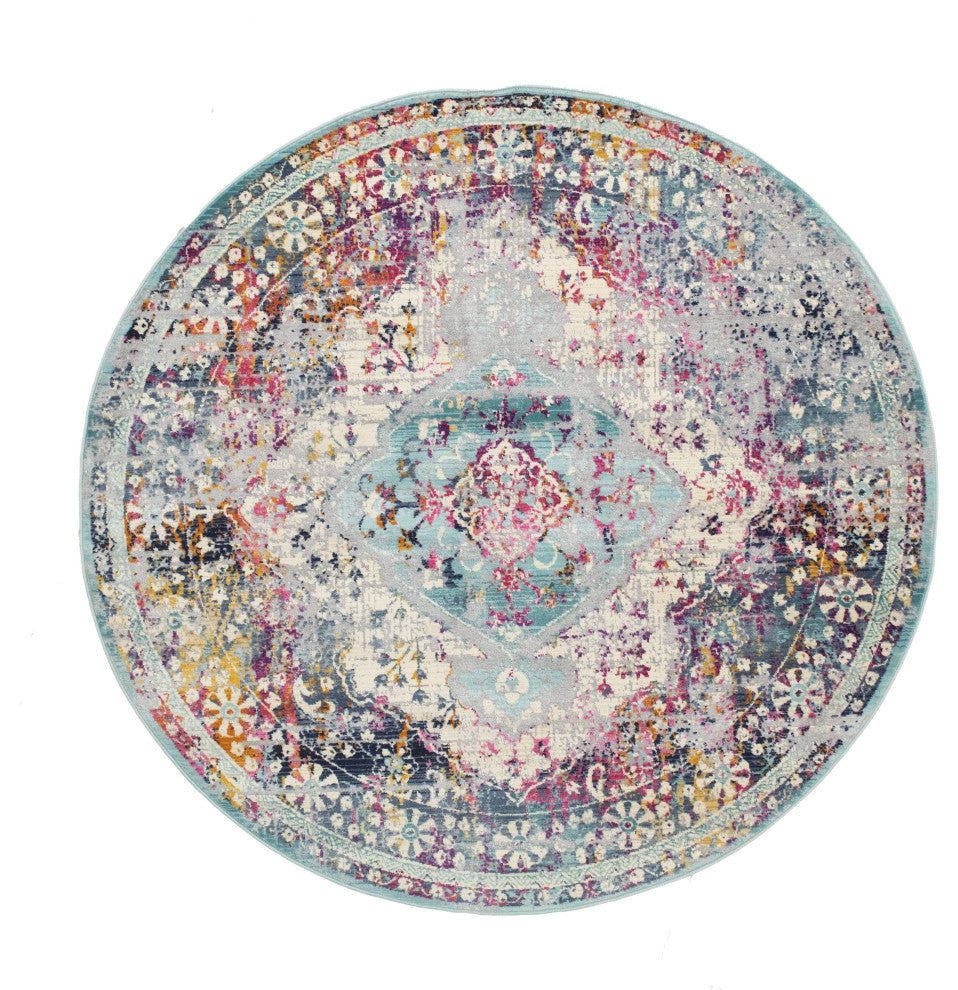 Noori Rug High-Low Westfield Silver/Teal Green Rug, 7'8" Round