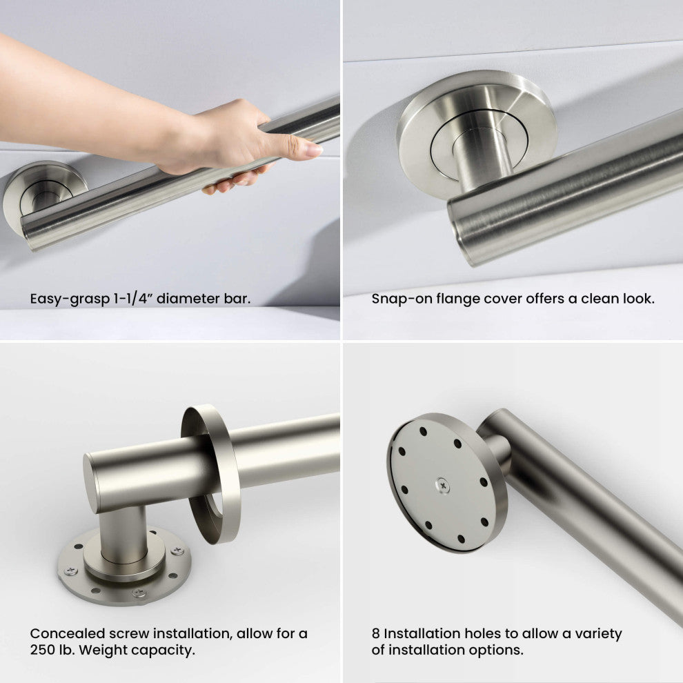 18" Stainless Steel Bathroom Safety Grab Bar, Brushed Nickel