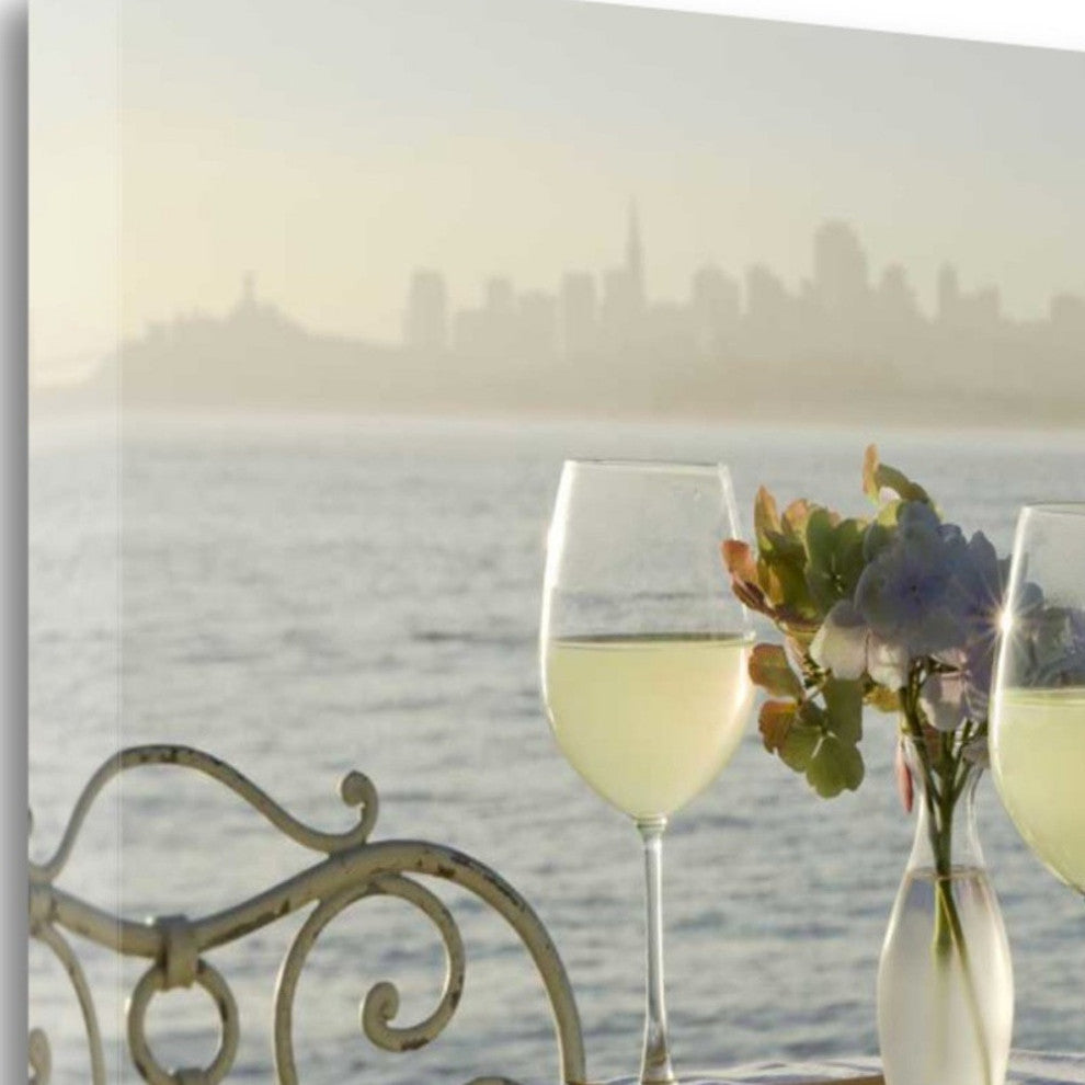 White Wine With Sailboat For Two City 3 Giclee Wrap Canvas Wall Art