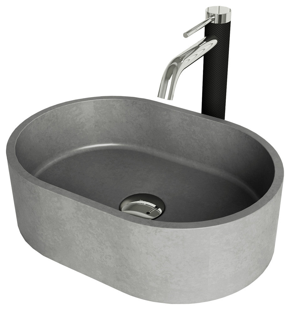 Giralda 16"L x 11"W Concrete Vessel Sink and Lexington 10"H Faucet Set