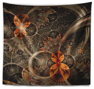 Dark Orange Symmetrical Flower Abstract Wall Tapestry, 60"x50"