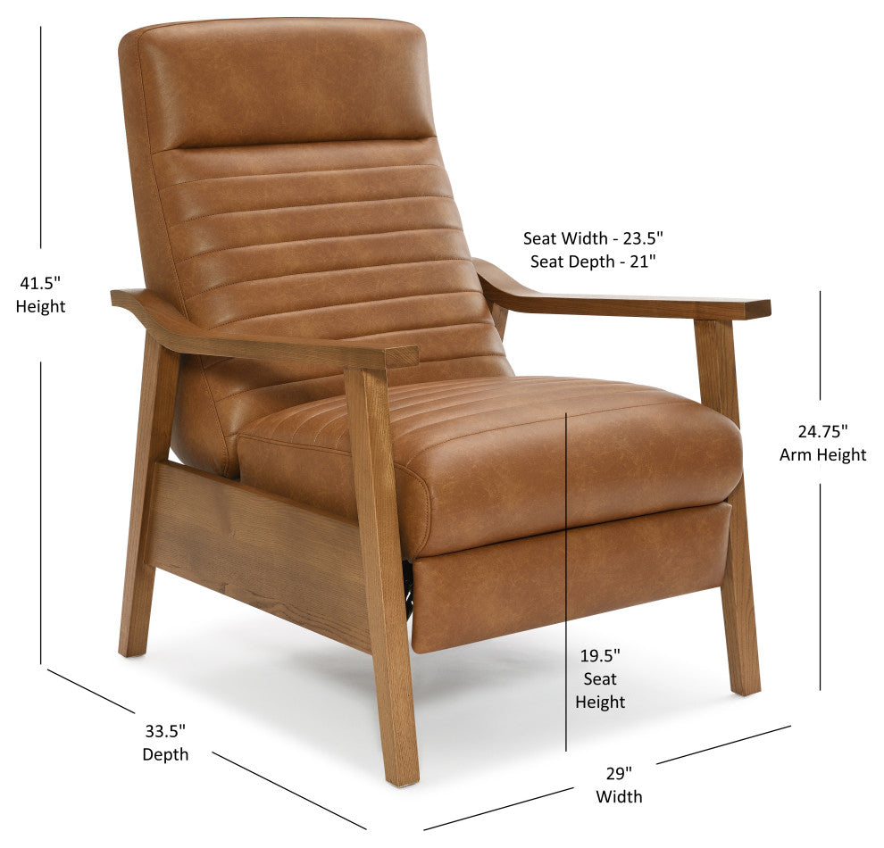 Arthur Wood Arm Push Back Recliner - Saddle Brown