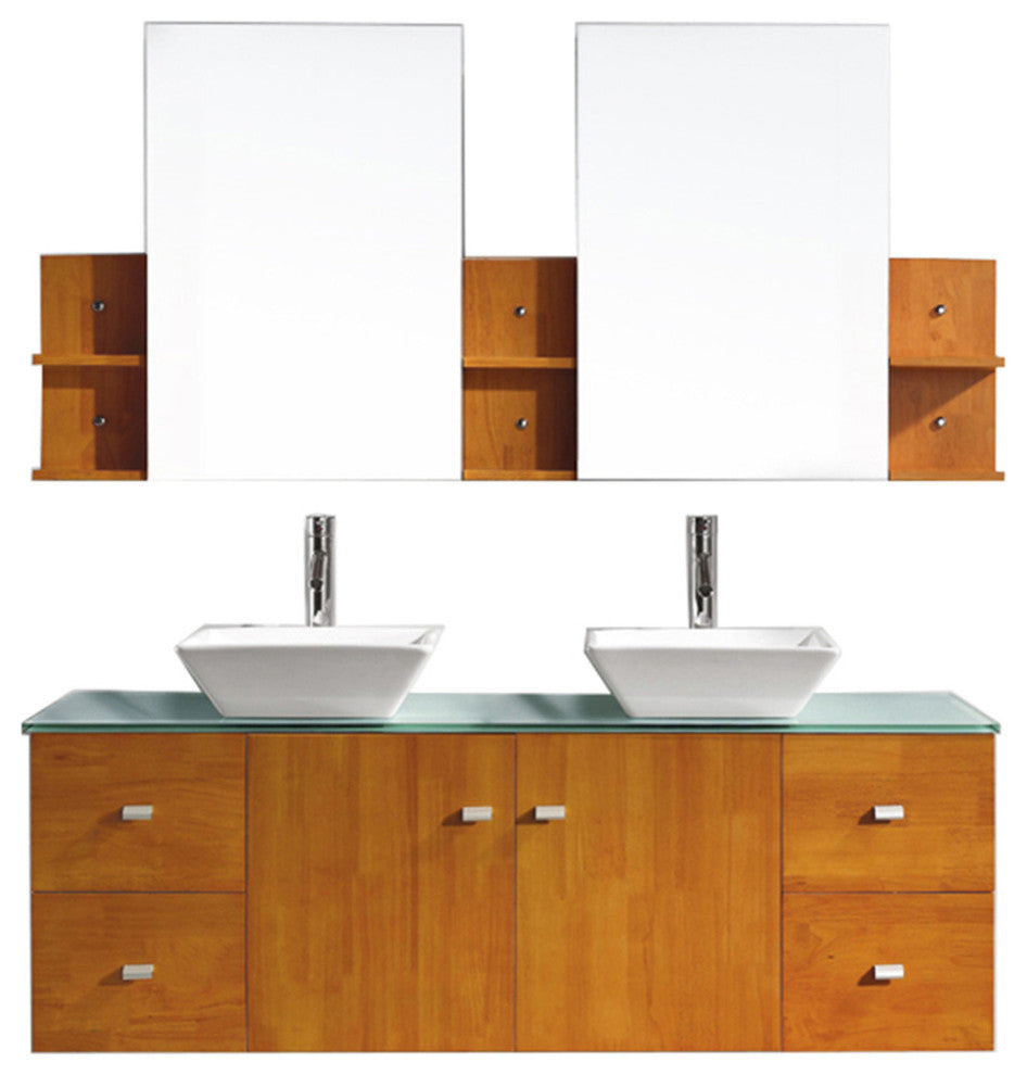 Clarissa 61" Double Bathroom Vanity Set, Honey Oak