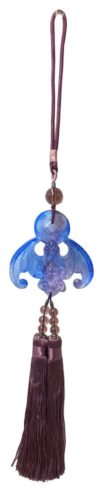 Liuli Crystal Glass Fengshui Fortune Blue Purple Bat Gift Decor Tassel Hws1357