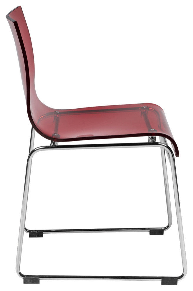LeisureMod Lima Lucite Acrylic Dining Side Chairs, Transparent Red