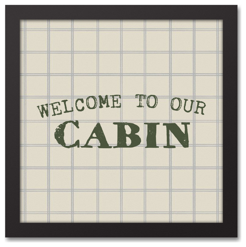 Welcome to our Cabin Gray and Cream Check 13.73x13.73 Black Framed Canvas