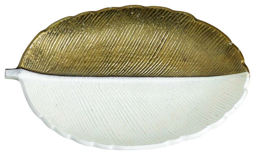 14in. Gold and White Leaf Decorative Accent Tray