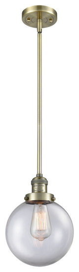 Beacon LED Mini Pendant, Antique Brass, Glass: Clear