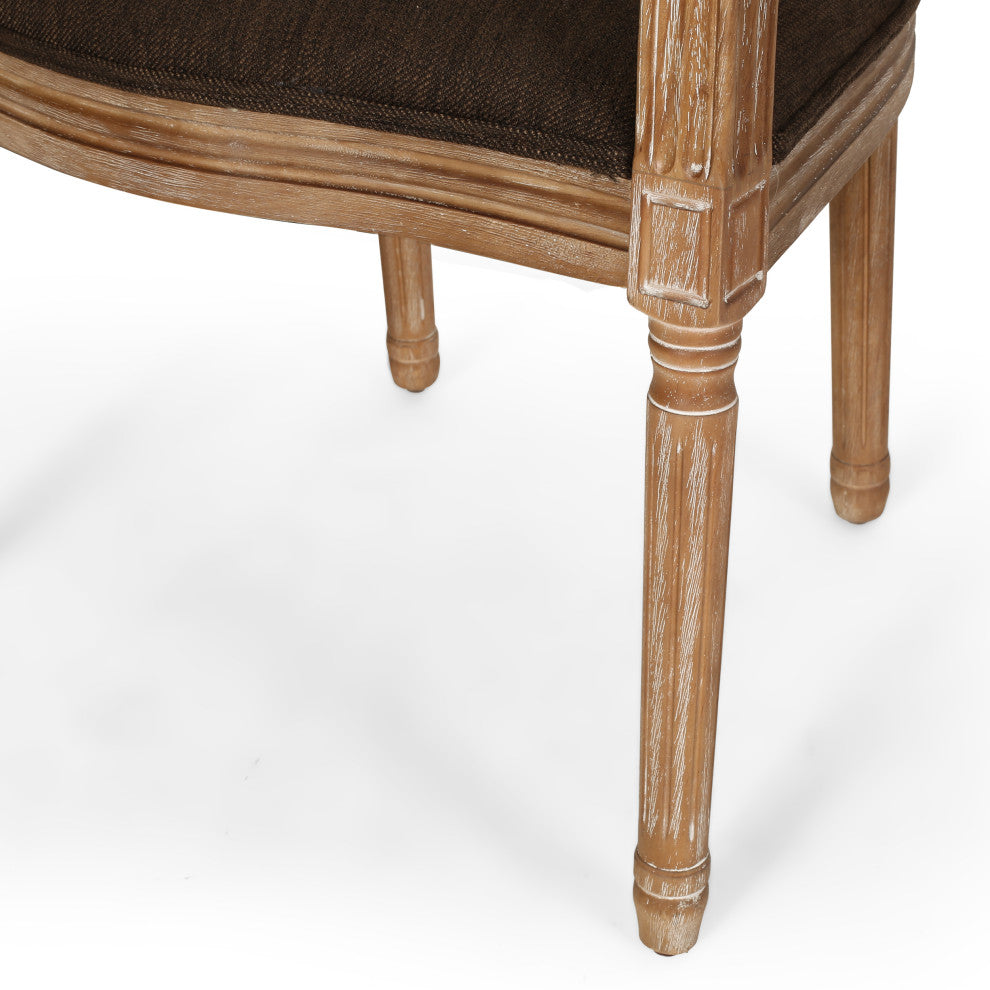 Bryan French Country Upholstered Wood and Cane 5-Piece Circular Dining Set, Natural/Brown