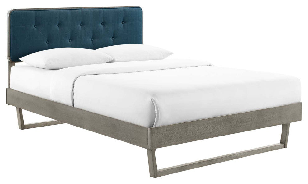 Bridgette Twin Wood Platform Bed With Angular Frame MOD-6645-GRY-AZU