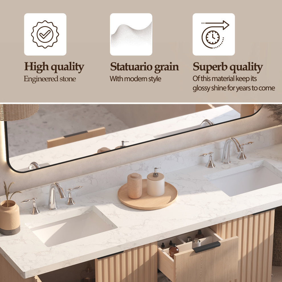 Kathryn Bathroom Vanity, Light Oak, 72", Double Sink, Freestanding