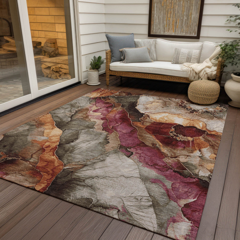 Machine Washable Indoor/Outdoor Chantille ACN1864 Khaki 10' x 14' Rug