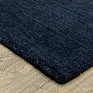Apollo Heathered Solid Navy Blue Hand-Made Wool Area Rug 5' x 8'