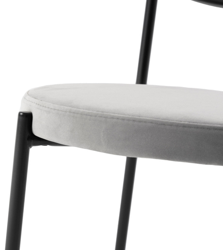 LeisureMod Euston Dining Chair with Wicker Back & Velvet Seat Set of 2, Gray