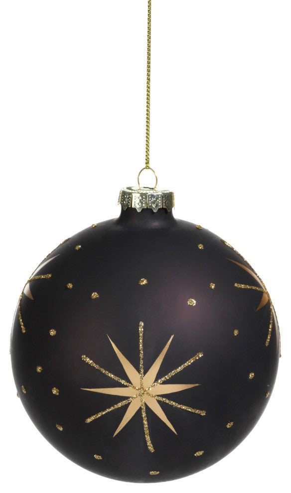 4" Gold and Black Star Design Ball Ornaments, Set of 6