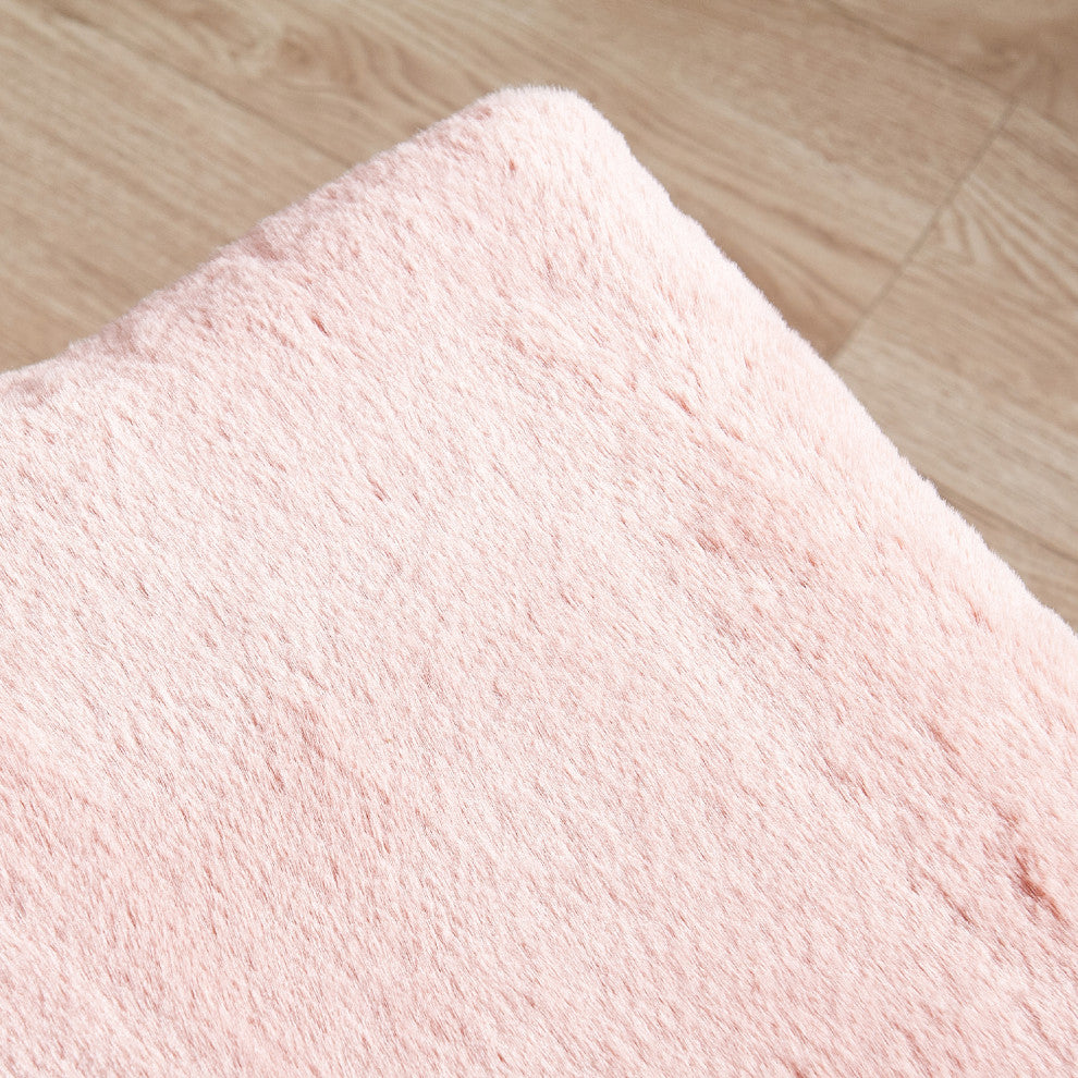 Heavy Faux Fur Storage Rose Quartz Ottoman 18" x 36" x 10"