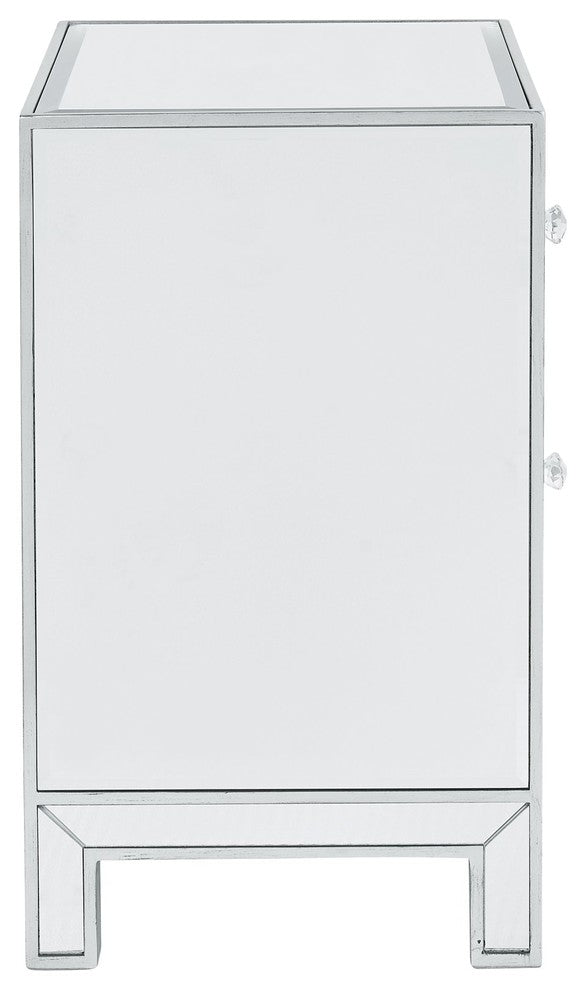 Elegant Decor Reflexion 1 Door Mirrored Nightstand in Antique Silver