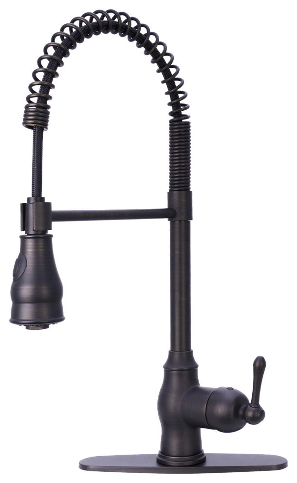 Copper Pre-Rinse Spring Kitchen Faucet with Pull Down Sprayer, Oil Rubbed Bronze