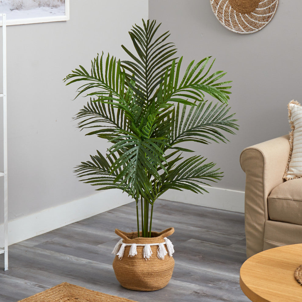 4ft. Artificial Paradise Palm Tree With Handmade Basket With Tassels