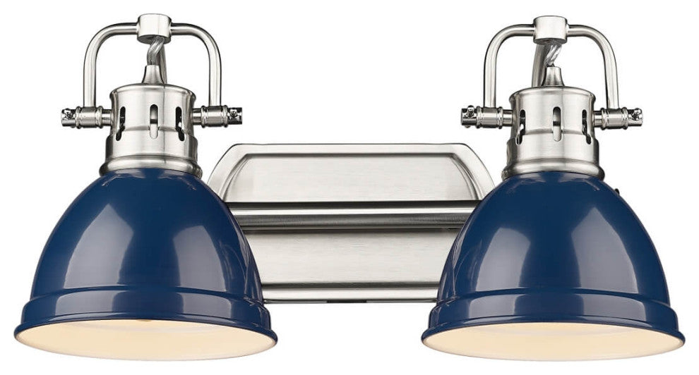 2 Light 17" Bath Vanity Light, Pewter With Navy Blue Shade
