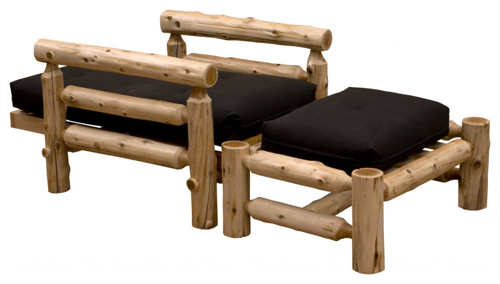 HomeRoots Authentic Log Cabin Natural Cedar Futon Chair and Ottoman Set