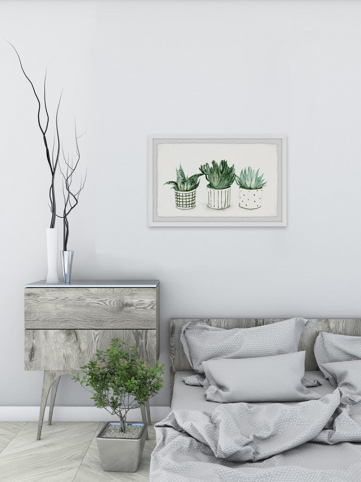 "Green Patterned Pots" Framed Painting Print, 30"x20"