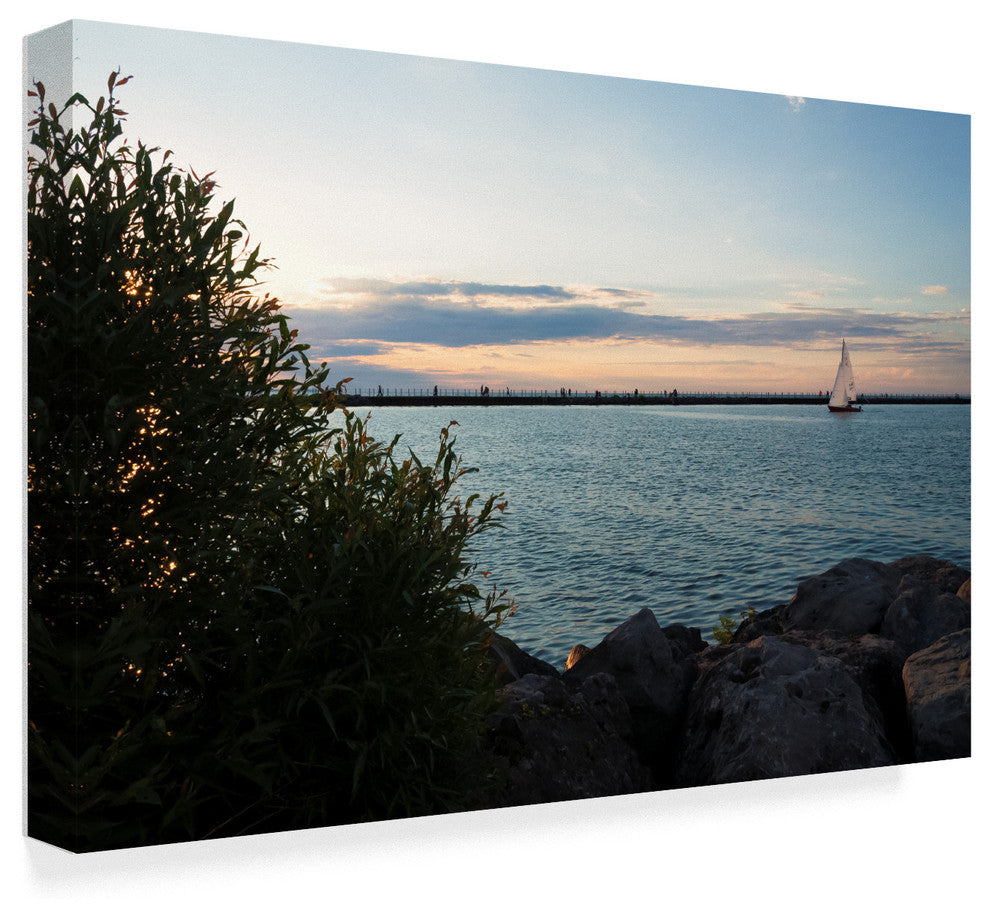 "Sailboat And Pier At Dusk" by Anthony Paladino, Canvas Art