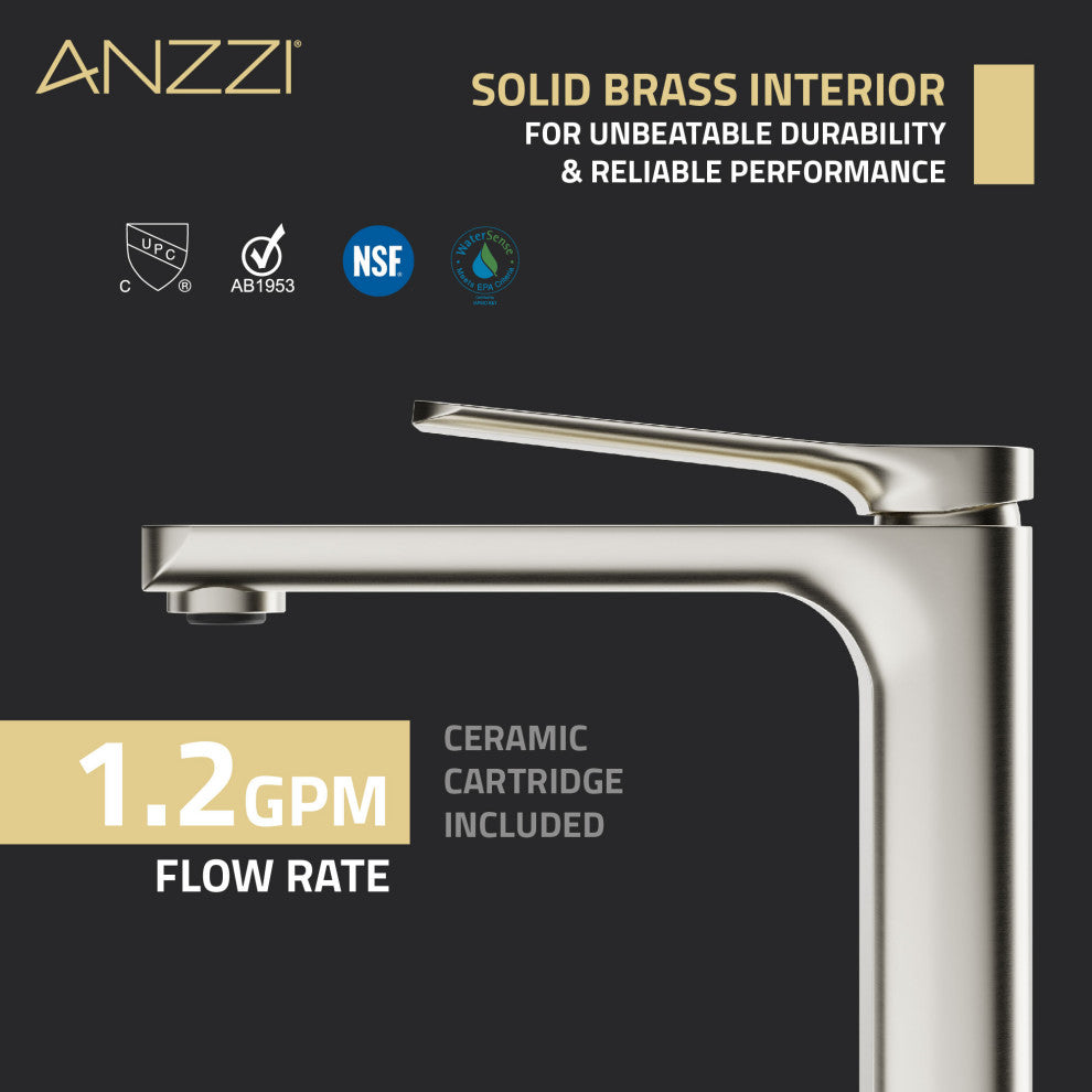 1-Handle Bathroom Vessel Sink Faucet, Brushed Nickel